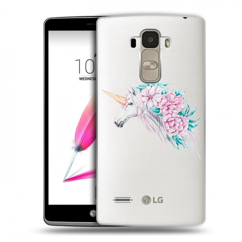 Полупрозрачный дизайнерский пластиковый чехол для LG G4 Stylus Прозрачные цветочки