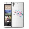 Полупрозрачный дизайнерский пластиковый чехол для HTC Desire 626 Прозрачные цветочки