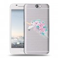 Полупрозрачный дизайнерский пластиковый чехол для HTC One A9 Прозрачные цветочки