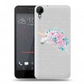 Полупрозрачный дизайнерский пластиковый чехол для HTC Desire 825 Прозрачные цветочки