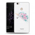 Полупрозрачный дизайнерский пластиковый чехол для Huawei Honor Note 8 Прозрачные цветочки