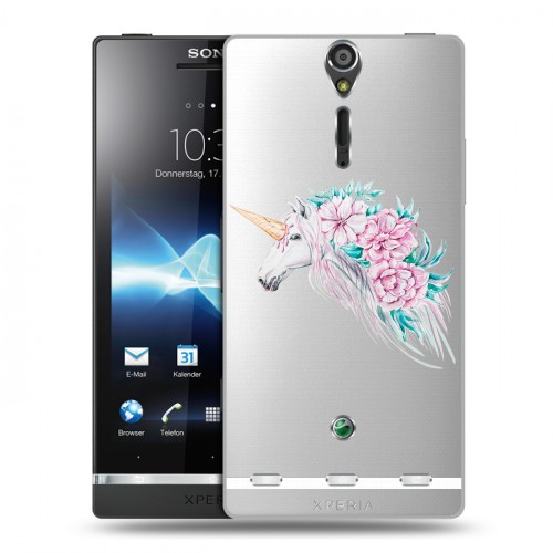 Полупрозрачный дизайнерский пластиковый чехол для Sony Xperia S Прозрачные цветочки