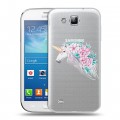 Полупрозрачный дизайнерский пластиковый чехол для Samsung Galaxy Premier Прозрачные цветочки