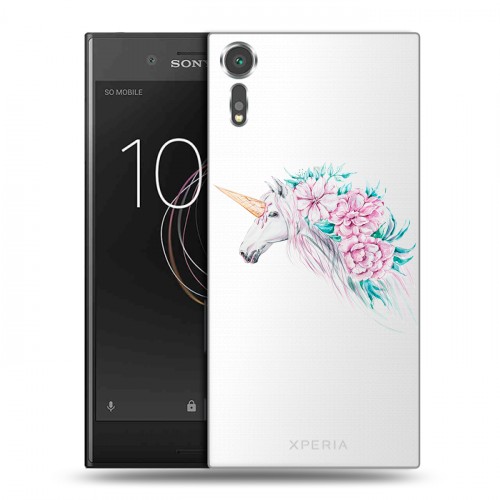 Полупрозрачный дизайнерский пластиковый чехол для Sony Xperia XZs Прозрачные цветочки