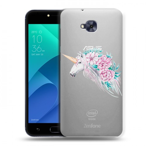Полупрозрачный дизайнерский пластиковый чехол для ASUS ZenFone 4 Selfie Прозрачные цветочки