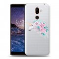 Полупрозрачный дизайнерский пластиковый чехол для Nokia 7 Plus Прозрачные цветочки