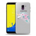 Полупрозрачный дизайнерский пластиковый чехол для Samsung Galaxy J6 Прозрачные цветочки