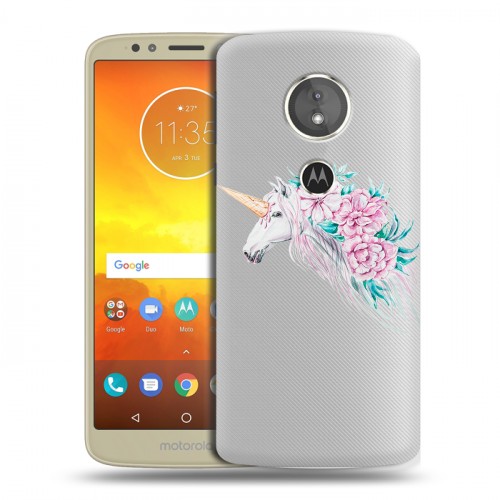 Полупрозрачный дизайнерский пластиковый чехол для Motorola Moto E5 Прозрачные цветочки