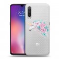 Полупрозрачный дизайнерский силиконовый с усиленными углами чехол для Xiaomi Mi9 Прозрачные цветочки