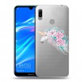 Полупрозрачный дизайнерский пластиковый чехол для Huawei Y6 (2019) Прозрачные цветочки
