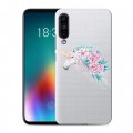 Полупрозрачный дизайнерский силиконовый чехол для Meizu 16T Прозрачные цветочки