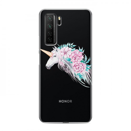Полупрозрачный дизайнерский силиконовый с усиленными углами чехол для Huawei Honor 30S Прозрачные цветочки