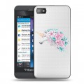 Полупрозрачный дизайнерский пластиковый чехол для BlackBerry Z10 Прозрачные цветочки