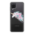 Полупрозрачный дизайнерский пластиковый чехол для Samsung Galaxy A12 Прозрачные цветочки