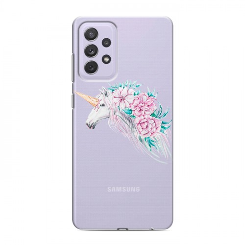 Полупрозрачный дизайнерский силиконовый с усиленными углами чехол для Samsung Galaxy A72 Прозрачные цветочки