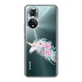 Полупрозрачный дизайнерский пластиковый чехол для Huawei Honor 50 Прозрачные цветочки