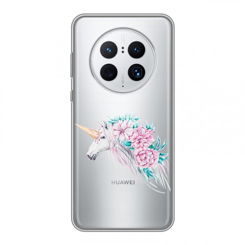 Полупрозрачный дизайнерский пластиковый чехол для Huawei Mate 50 Pro Прозрачные цветочки