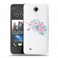 Полупрозрачный дизайнерский пластиковый чехол для HTC Desire 300 Прозрачные цветочки