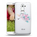 Полупрозрачный дизайнерский пластиковый чехол для LG Optimus G2 mini Прозрачные цветочки
