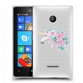 Полупрозрачный дизайнерский пластиковый чехол для Microsoft Lumia 435 Прозрачные цветочки