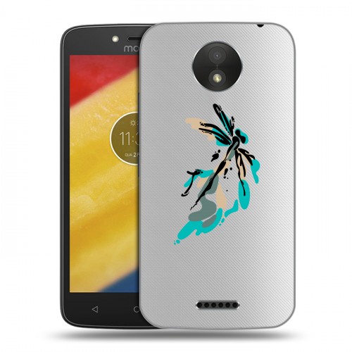 Полупрозрачный дизайнерский пластиковый чехол для Motorola Moto C Plus Прозрачные цветочки