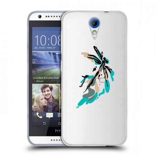 Полупрозрачный дизайнерский пластиковый чехол для HTC Desire 620 Прозрачные цветочки