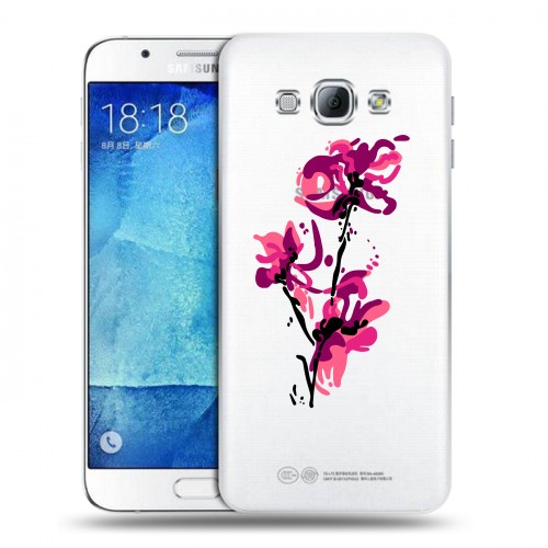 Полупрозрачный дизайнерский пластиковый чехол для Samsung Galaxy A8 Прозрачные цветочки