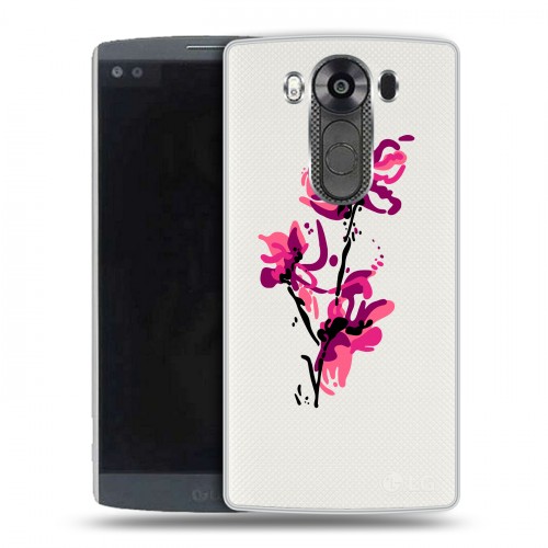 Полупрозрачный дизайнерский пластиковый чехол для LG V10 Прозрачные цветочки