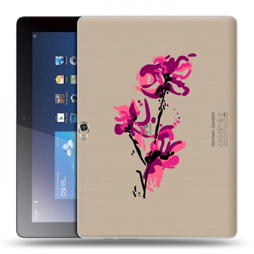 Полупрозрачный дизайнерский силиконовый чехол для Huawei MediaPad M2 10 Прозрачные цветочки