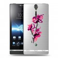 Полупрозрачный дизайнерский пластиковый чехол для Sony Xperia S Прозрачные цветочки