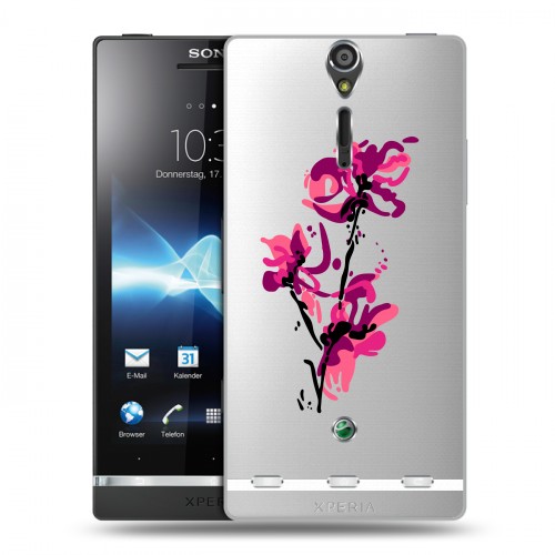 Полупрозрачный дизайнерский пластиковый чехол для Sony Xperia S Прозрачные цветочки