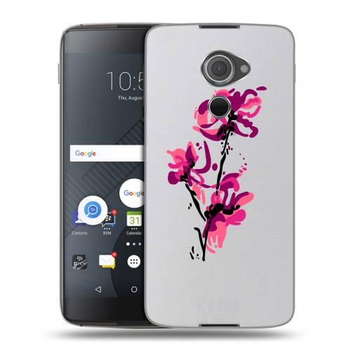 Полупрозрачный дизайнерский пластиковый чехол для Blackberry DTEK60 Прозрачные цветочки