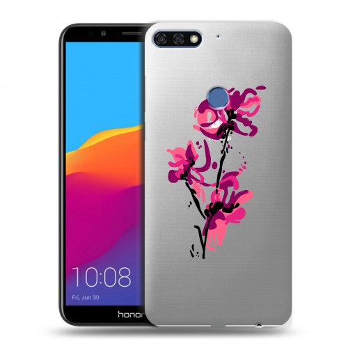 Полупрозрачный дизайнерский пластиковый чехол для Huawei Honor 7C Pro Прозрачные цветочки