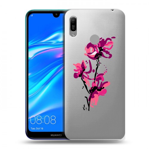 Полупрозрачный дизайнерский пластиковый чехол для Huawei Y6 (2019) Прозрачные цветочки