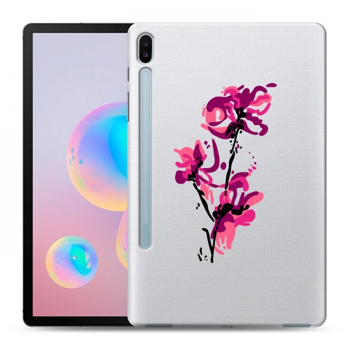 Полупрозрачный дизайнерский силиконовый чехол для Samsung Galaxy Tab S6 Прозрачные цветочки