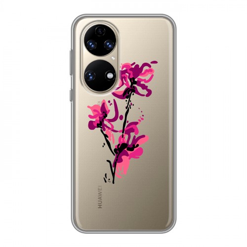 Полупрозрачный дизайнерский силиконовый чехол для Huawei P50 Pro Прозрачные цветочки