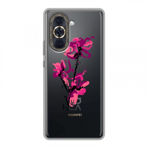 Полупрозрачный дизайнерский силиконовый с усиленными углами чехол для Huawei Nova 10 Прозрачные цветочки