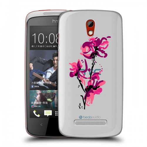 Полупрозрачный дизайнерский пластиковый чехол для HTC Desire 500 Прозрачные цветочки