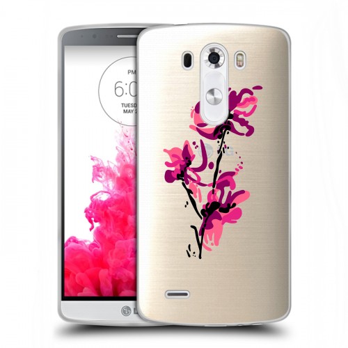 Полупрозрачный дизайнерский силиконовый чехол для LG G3 (Dual-LTE) Прозрачные цветочки