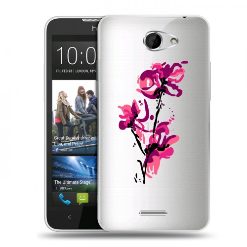 Полупрозрачный дизайнерский пластиковый чехол для HTC Desire 516 Прозрачные цветочки