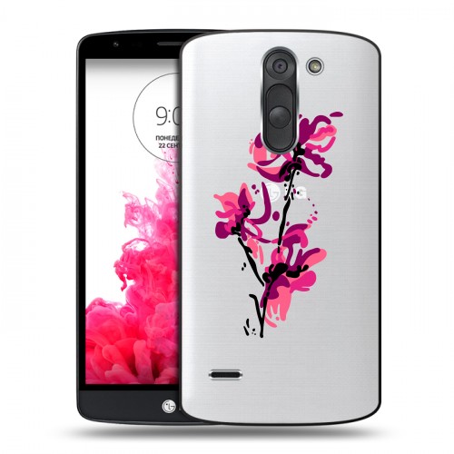 Полупрозрачный дизайнерский пластиковый чехол для LG G3 Stylus Прозрачные цветочки