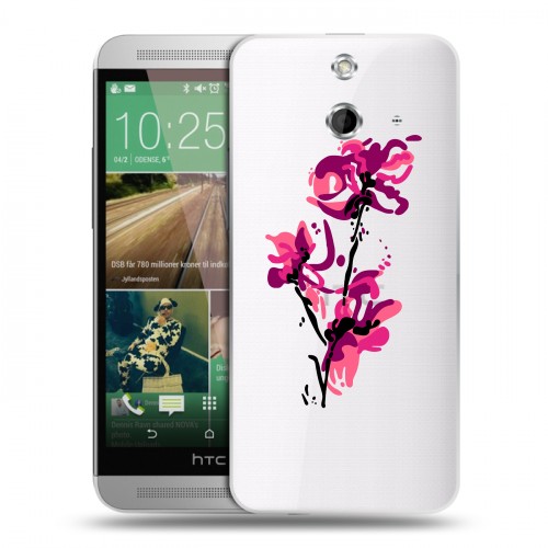 Полупрозрачный дизайнерский пластиковый чехол для HTC One E8 Прозрачные цветочки