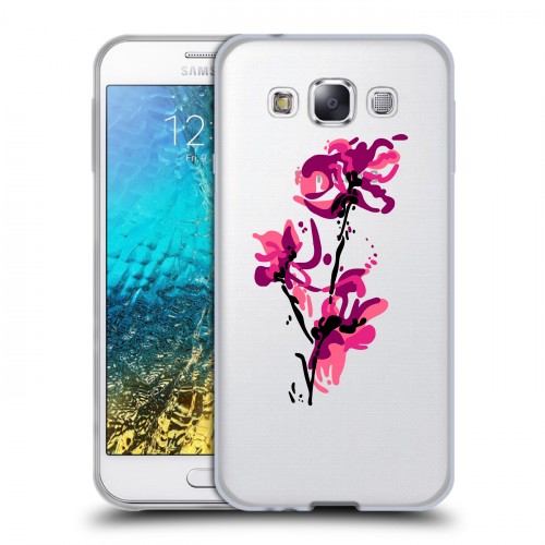 Полупрозрачный дизайнерский пластиковый чехол для Samsung Galaxy E5 Прозрачные цветочки