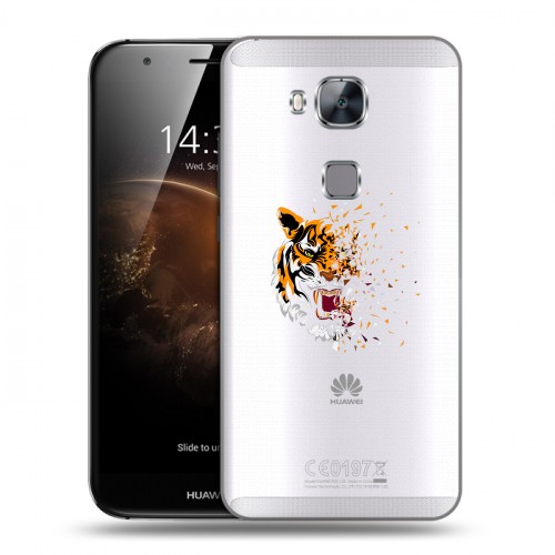 Полупрозрачный дизайнерский силиконовый чехол для Huawei G8 Прозрачные тигры