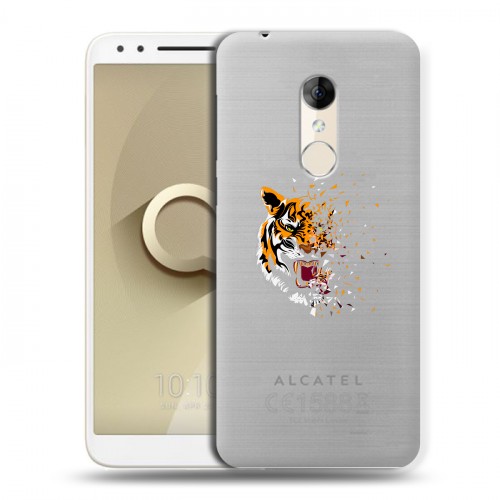 Полупрозрачный дизайнерский пластиковый чехол для Alcatel 3 Прозрачные тигры