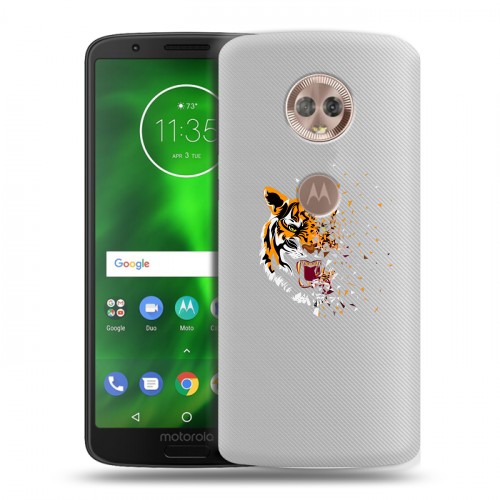 Полупрозрачный дизайнерский пластиковый чехол для Motorola Moto G6 Прозрачные тигры