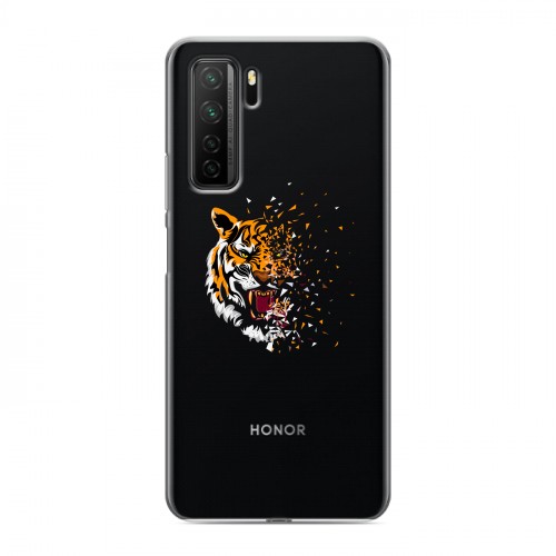 Полупрозрачный дизайнерский силиконовый с усиленными углами чехол для Huawei Honor 30S Прозрачные тигры