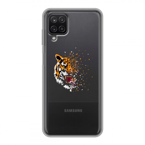Полупрозрачный дизайнерский пластиковый чехол для Samsung Galaxy A12 Прозрачные тигры