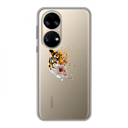 Полупрозрачный дизайнерский силиконовый чехол для Huawei P50 Pro Прозрачные тигры