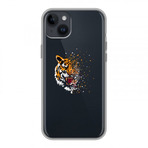 Полупрозрачный дизайнерский пластиковый чехол для Iphone 14 Plus Прозрачные тигры